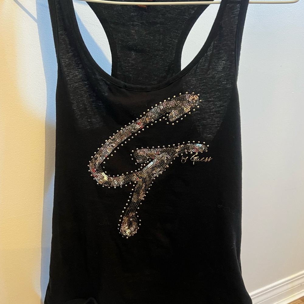 Guess Black Tank Top with Sequence Embellishment